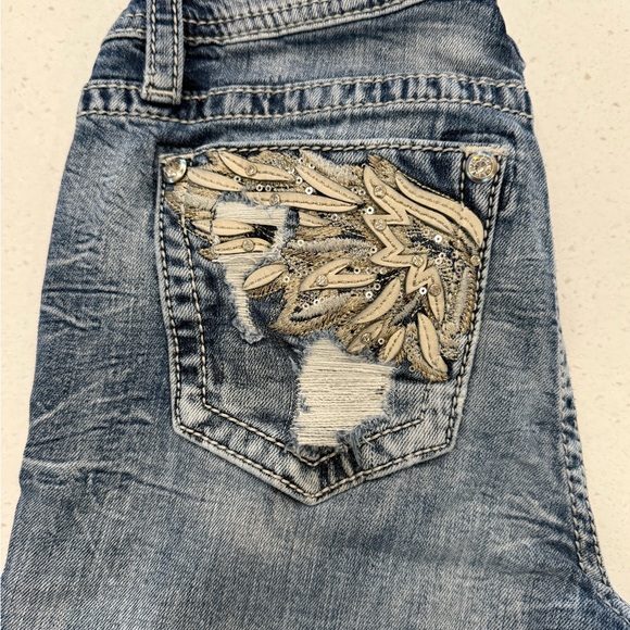 Miss Me Distressed Low Rise Boot Stretch Slim Fit Jeans w/Embellishments 29/30 - Picture 10 of 16